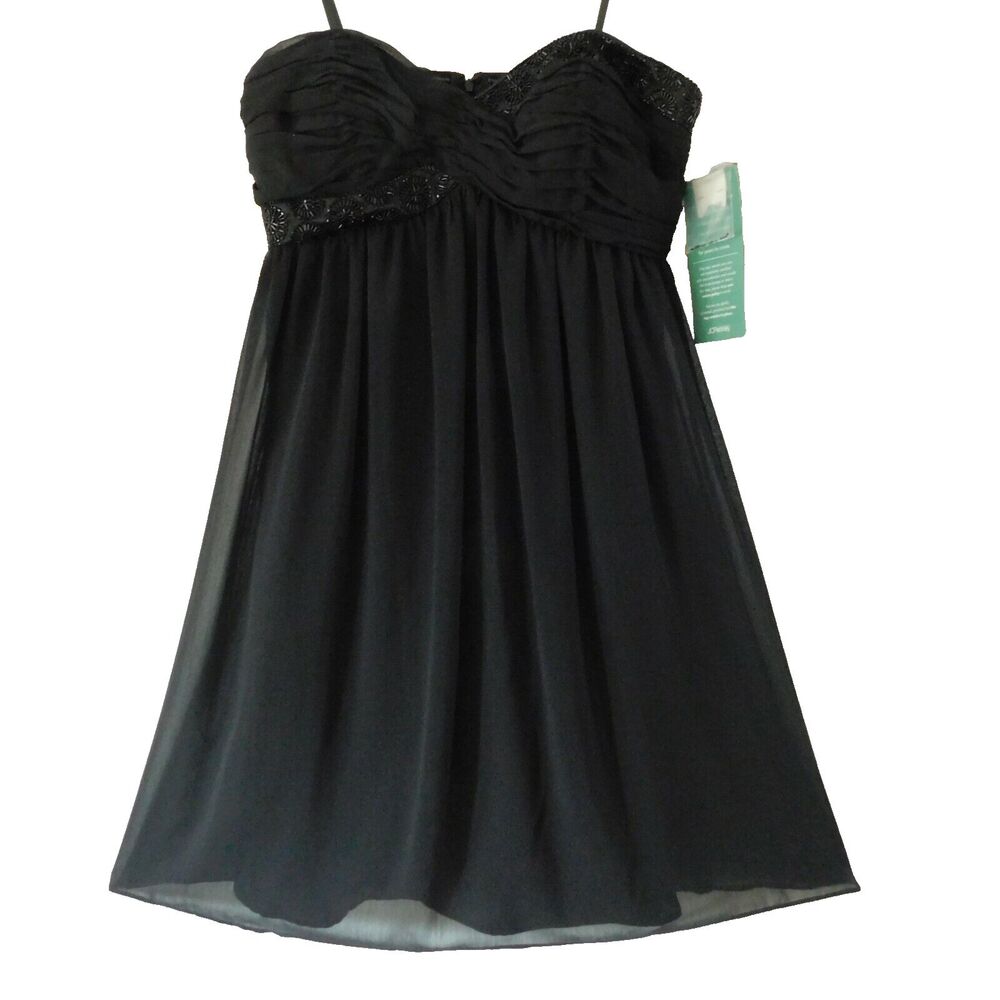 London Style Nights Cocktail Dress Black Strapless Womens 12 Chiffon Flowing NWT
